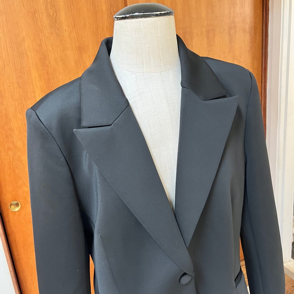 Good American Black Scuba Single Button Blazer Jacket Zip Cuffs Womens‎ XL LKNW - Picture 5 of 16